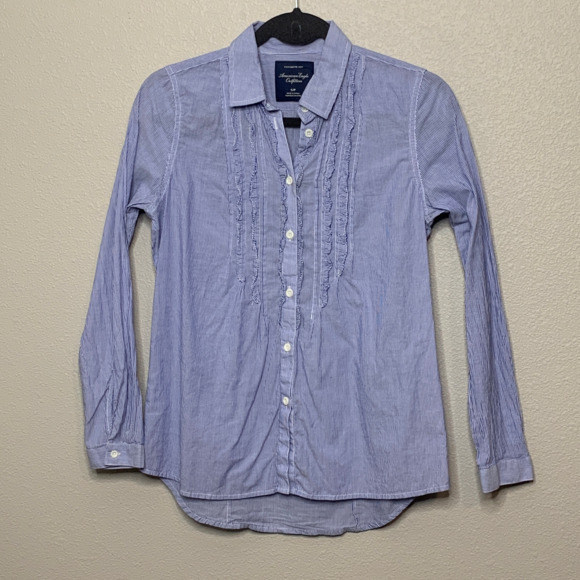 American Eagle Favorite Ruffle Button Down Size S - Picture 3 of 8